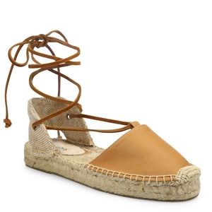 Soludos Leather Lace-Up Espadrilles in Tan